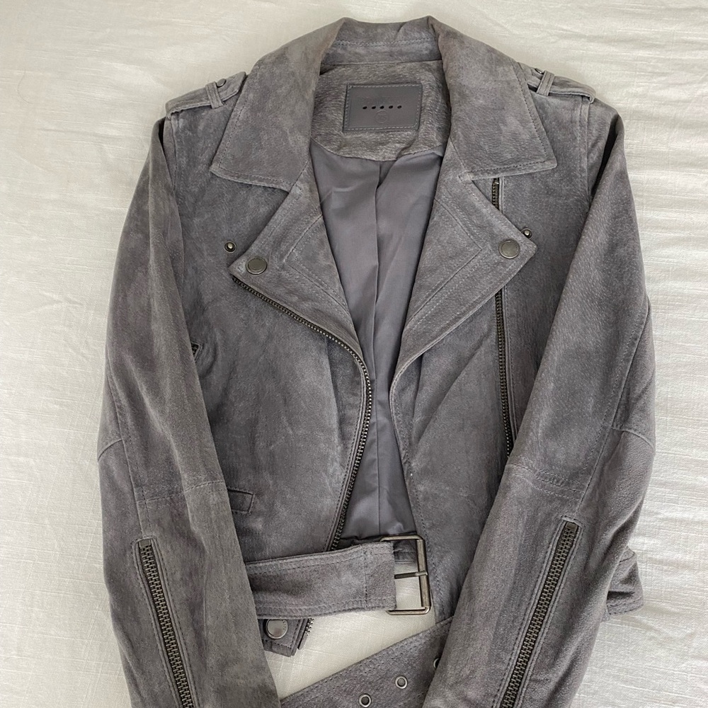 Grey suede moto jacket